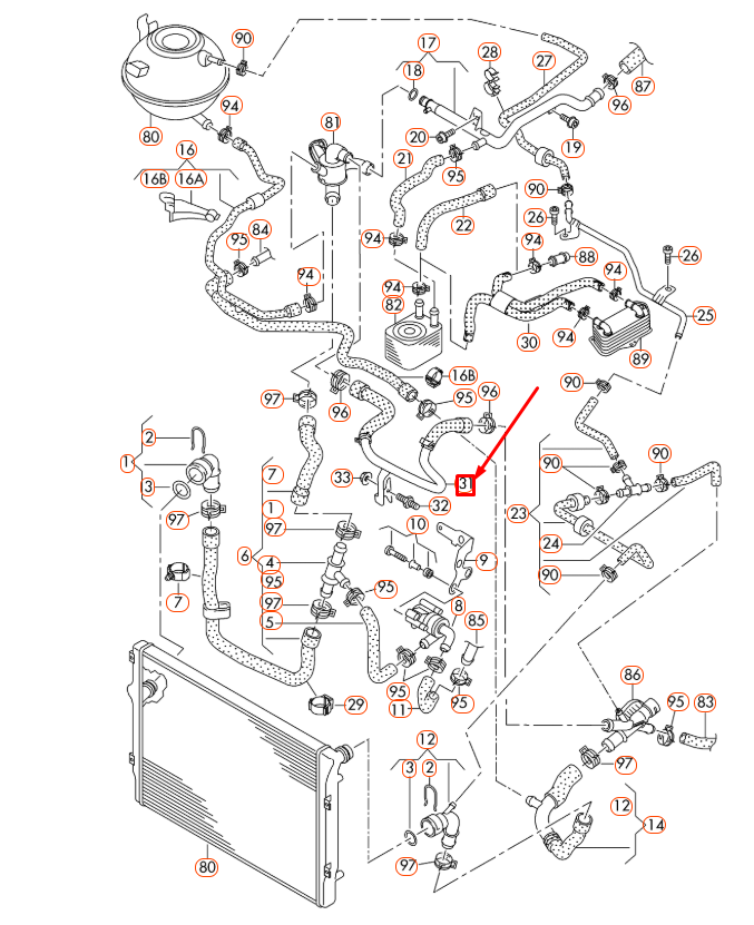 NEW AUDI A3 8P ENGINE COOLANT HOSE 03L122157E ORIGINAL