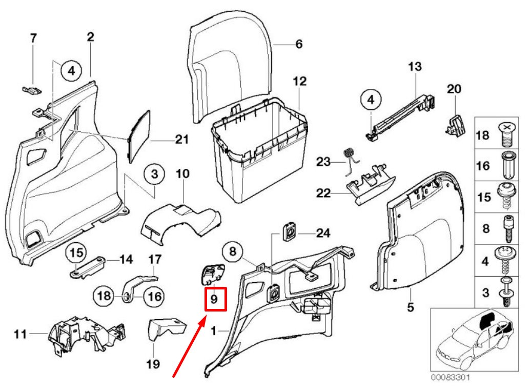 new bmw x3 e83 rear left tie down hook 51478262249 8262249 original
