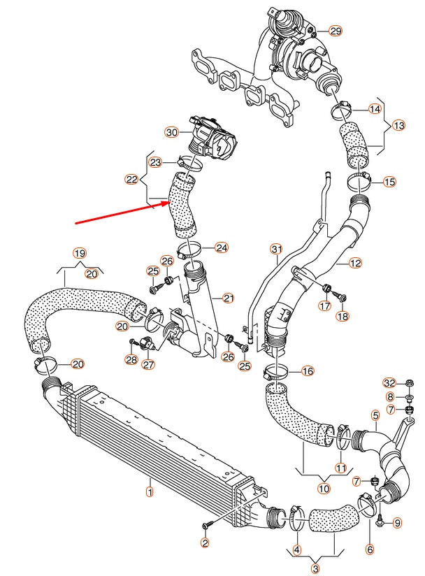 NEW AUDI Q3 8U INTERCOOLER HOSE PIPE 2.0 DIESEL 1K0145838AH