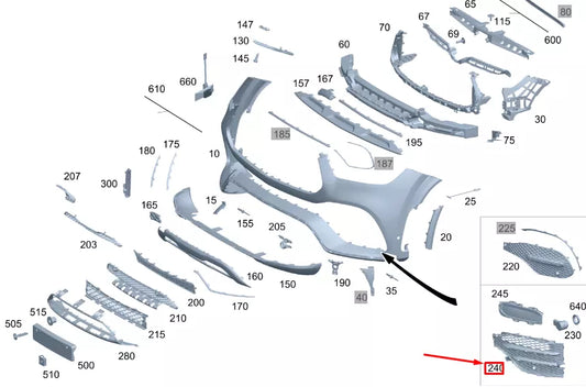NEW MERCEDES-BENZ GLE W167 FRONT BUMPER LOWER LEFT GRILLE A1678857403