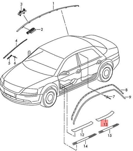 new volkswagen phaeton 3d rear right door sill trim 3d0853540a original