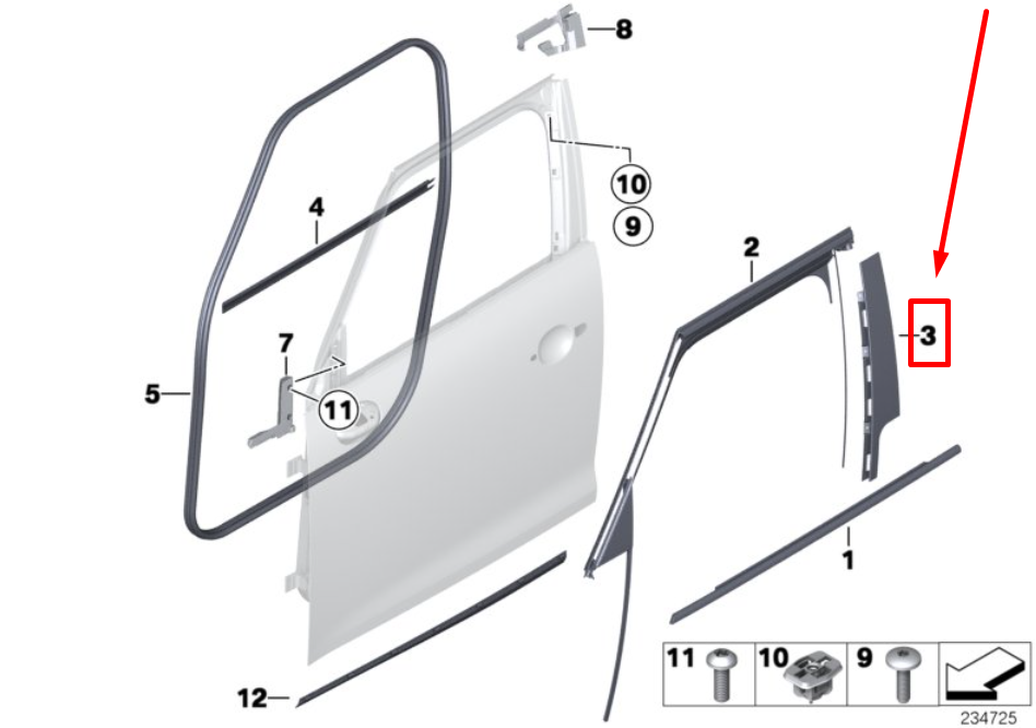 new mini r60 front right door column-b cover 51339800552 9800552 original