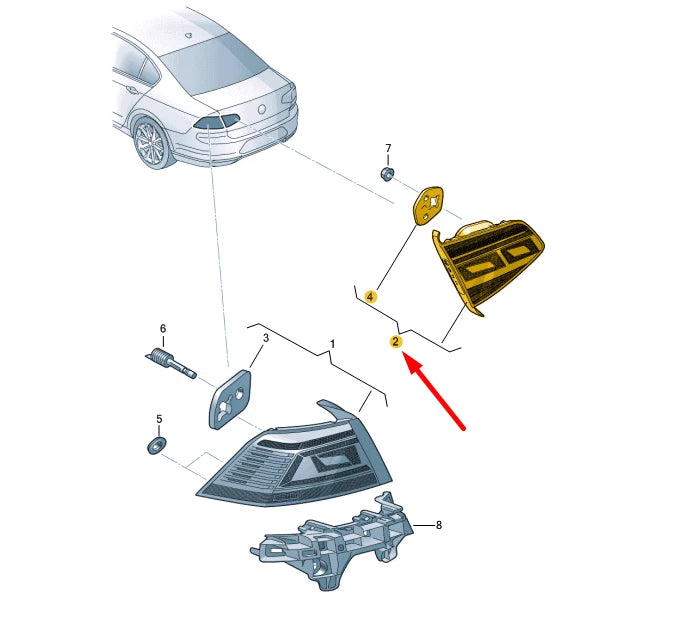 NEW VW PASSAT B8 REAR LEFT SIDE INNER LED TAILLIGHT 3G5945307F ORIGINAL
