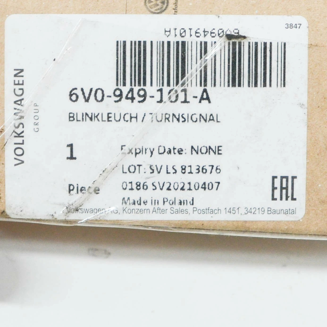 NEW VW POLO MK6 AW FRONT LEFT DOOR MIRROR TURN INDICATOR 6V0949101A ORIGINAL