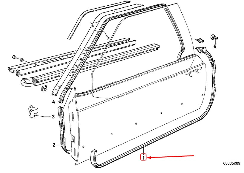 NEW BMW 6 E24 FRONT LEFT DOOR WEATHERSTRIP 51211843923 1843923