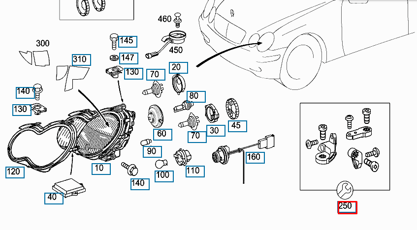 NEW MB C W203 FRONT LEFT HEADLIGHT REPAIR BRACKET KIT A2038203114 ORIGINAL