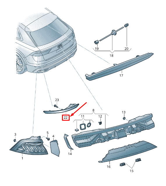 NEW AUDI Q8 4MN REAR RIGHT BUMPER REFLECTOR 4M8945702 ORIGINAL