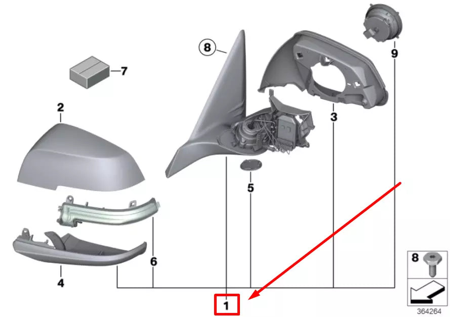 NEW BMW 3 F30 FRONT RIGHT WING MIRROR 51167459128 7459128 ORIGINAL