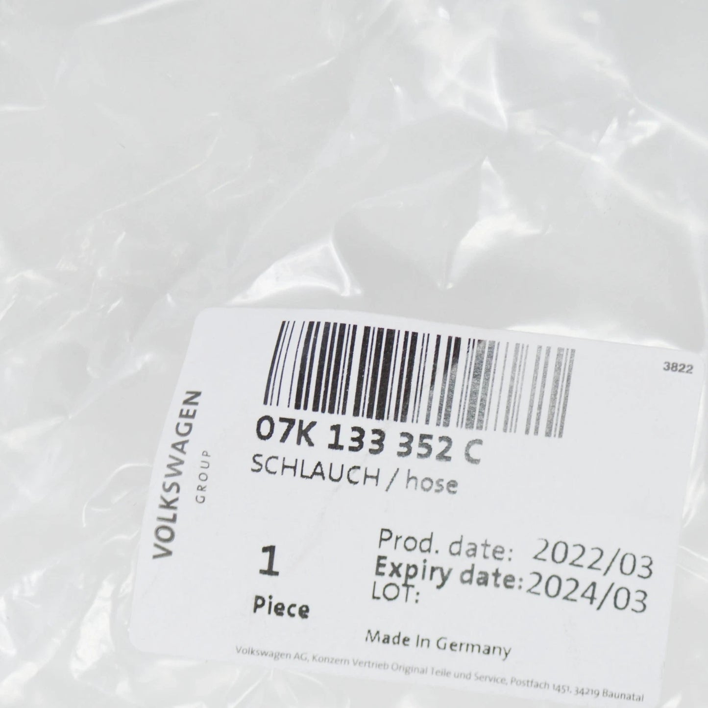 NEW AUDI TT RS 8J VACUUM HOSE WITH CONNECTING PARTS 07K133352C ORIGINAL