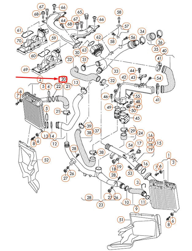 NEW AUDI Q7 4L RIGHT UPPER CHARGE AIR COOLER PRESSURE HOSE 7P0145708A ORIGINAL
