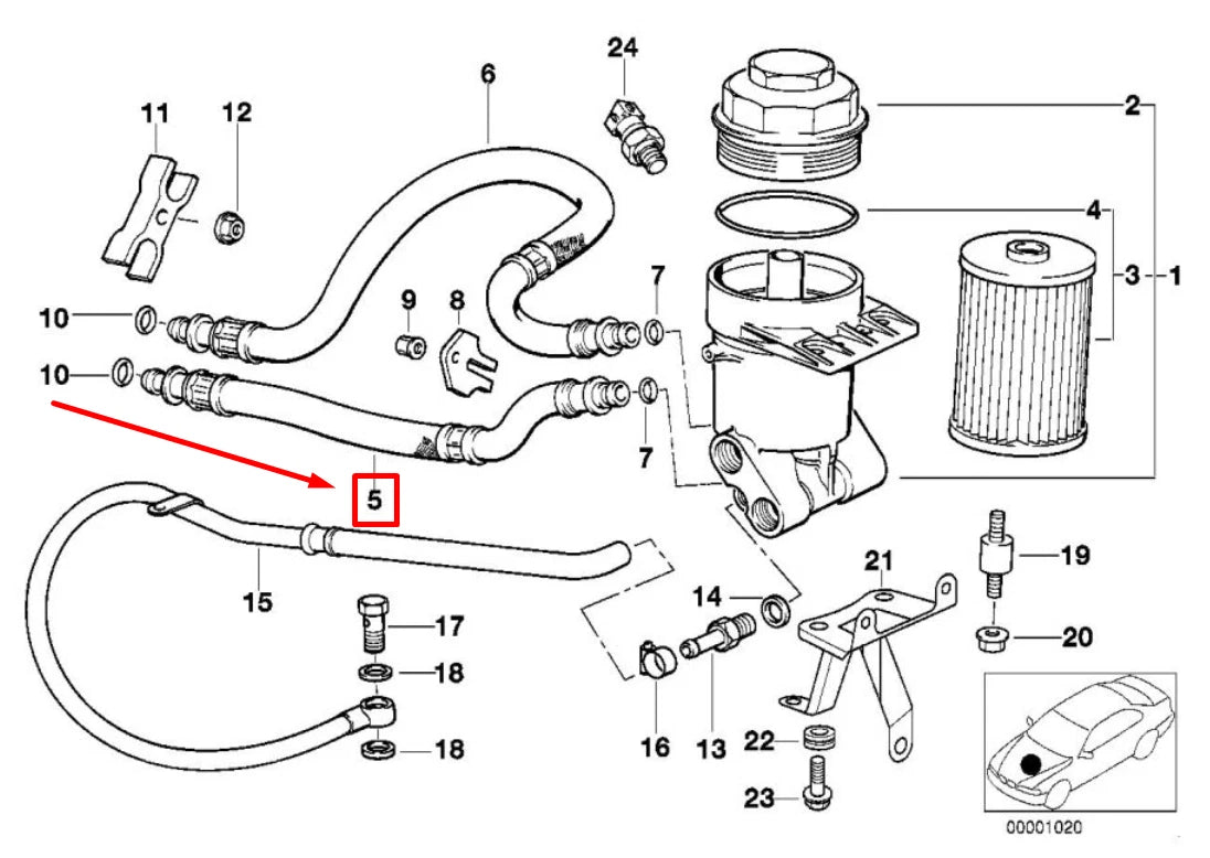 NEW BMW 5 E39 ENGINE OIL FILTER HOUSING HOSE 11421440181 1440181 ORIGINAL