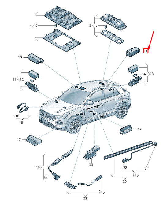 NEW VW T-ROC A11 RIGHT MIDDLE INTERIOR READING LIGHT 2GA947292ADNR ORIGINAL