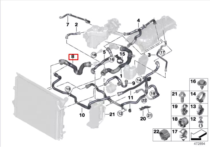 NEW BMW 2 CABRIO F23 WATER RADIATOR COOLANT HOSE 17128662841 ORIGINAL