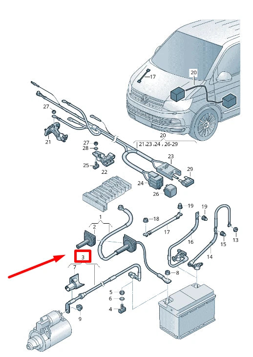 NEW VW V T5 FLATBED 7JD,7JE POSITIVE BATTERY CABLE 7E0971794A ORIGINAL