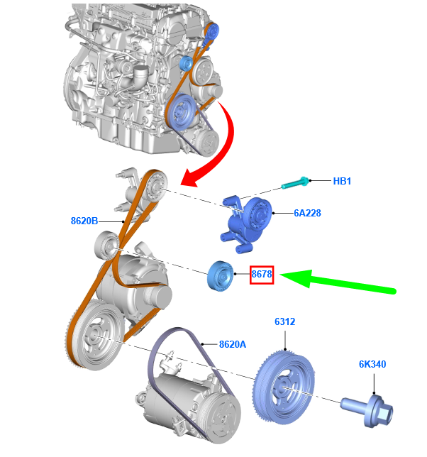 new ford focus mk3 c346 idler pulley 5224204 ds7e-19a216-aa original