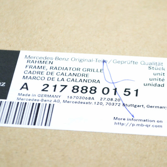 NEW MB S COUPE C217 FRONT BUMPER RADIATOR GRILLE FRAME A2178880151 ORIGINAL