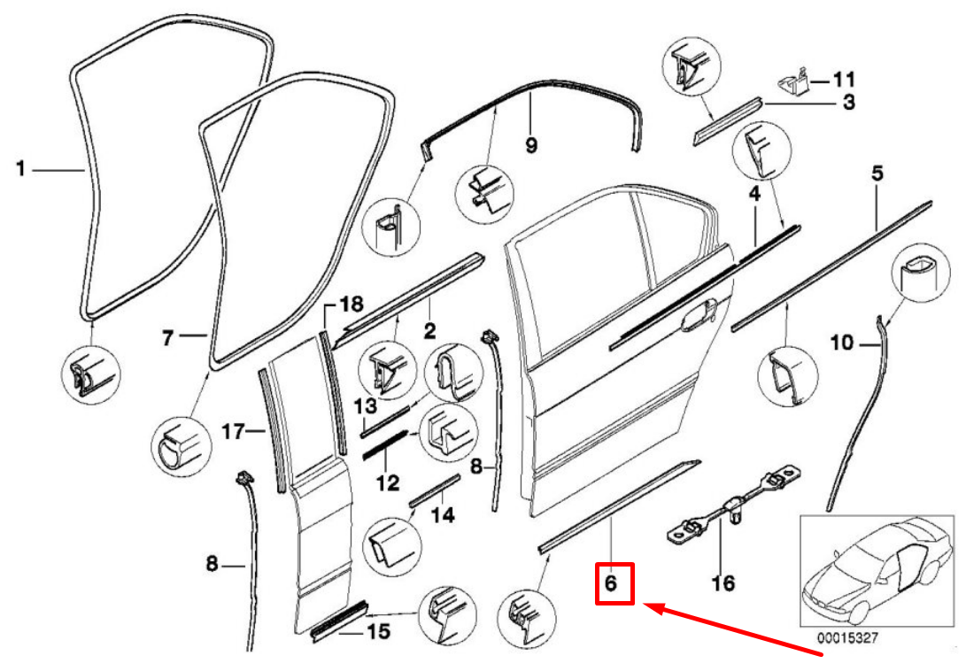 new bmw 5 e39 rear sealing between door 8202679 51228202679 original