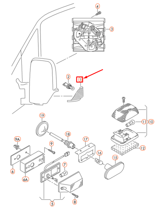 new vw crafter 2e mk1 right door mirror turn indicator lhd 2e0953050c original