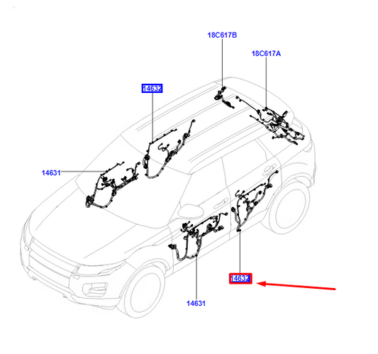 new land rover range rover evoque l538 rear left door wiring lr085857 original