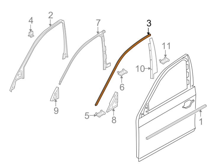 new bmw 5 e60 front left door top window frame trim 51337072885 7072885 original