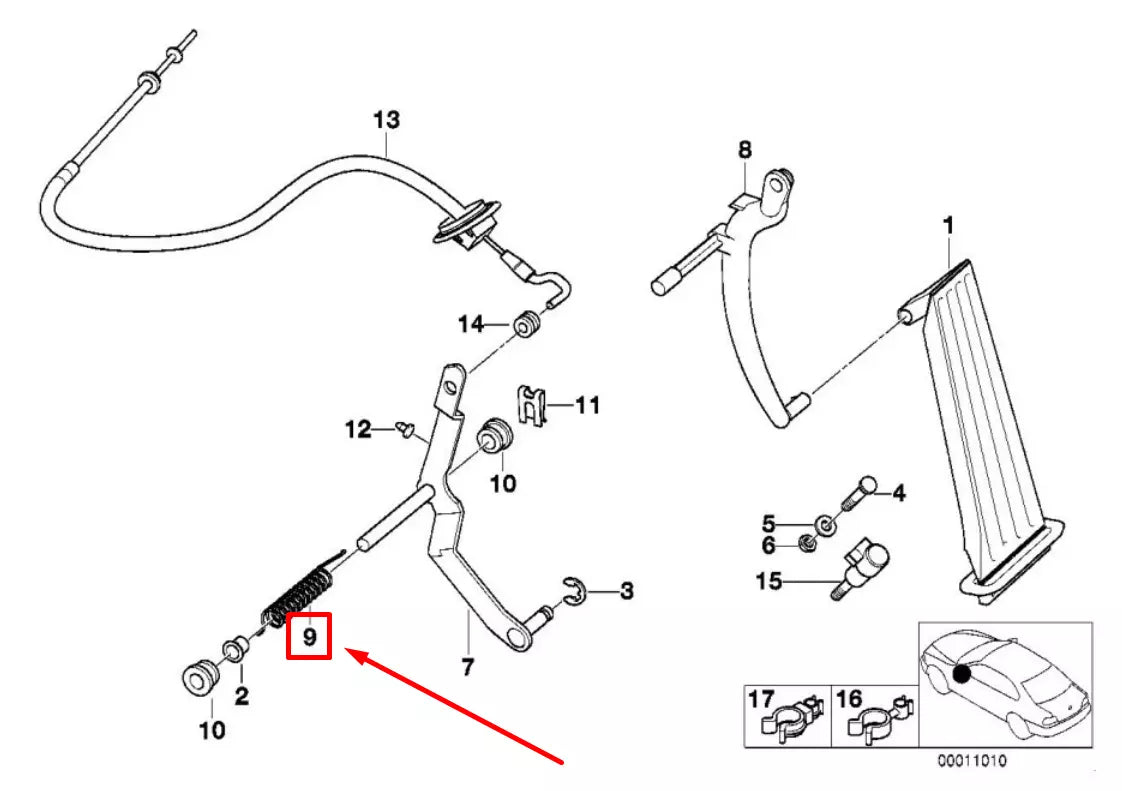 NEW BMW 3 E36 ACCELERATOR PEDAL RETAINER SPRING LHD 35401163243 1163243 ORIGINAL