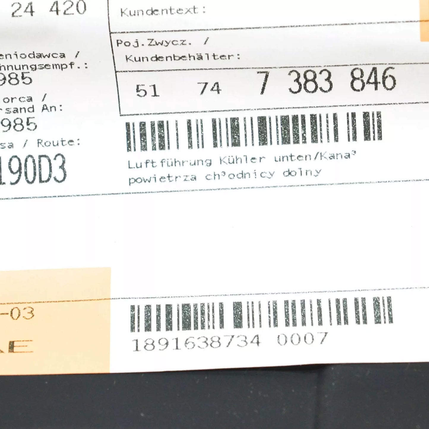 NEW BMW 5 G30 FRONT RADIATOR BOTTOM AIR DUCT 51747383846 7383846 ORIGINAL