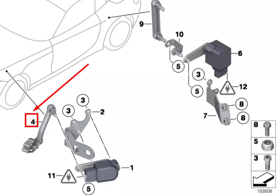 NEW BMW E89 FRONT HEADLIGHT LEVEL SENSOR STRUT SUPP. 6783206 37146783206