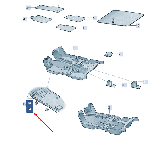 new skoda superb mk3 floor covering lower bracket 8e0864227 original