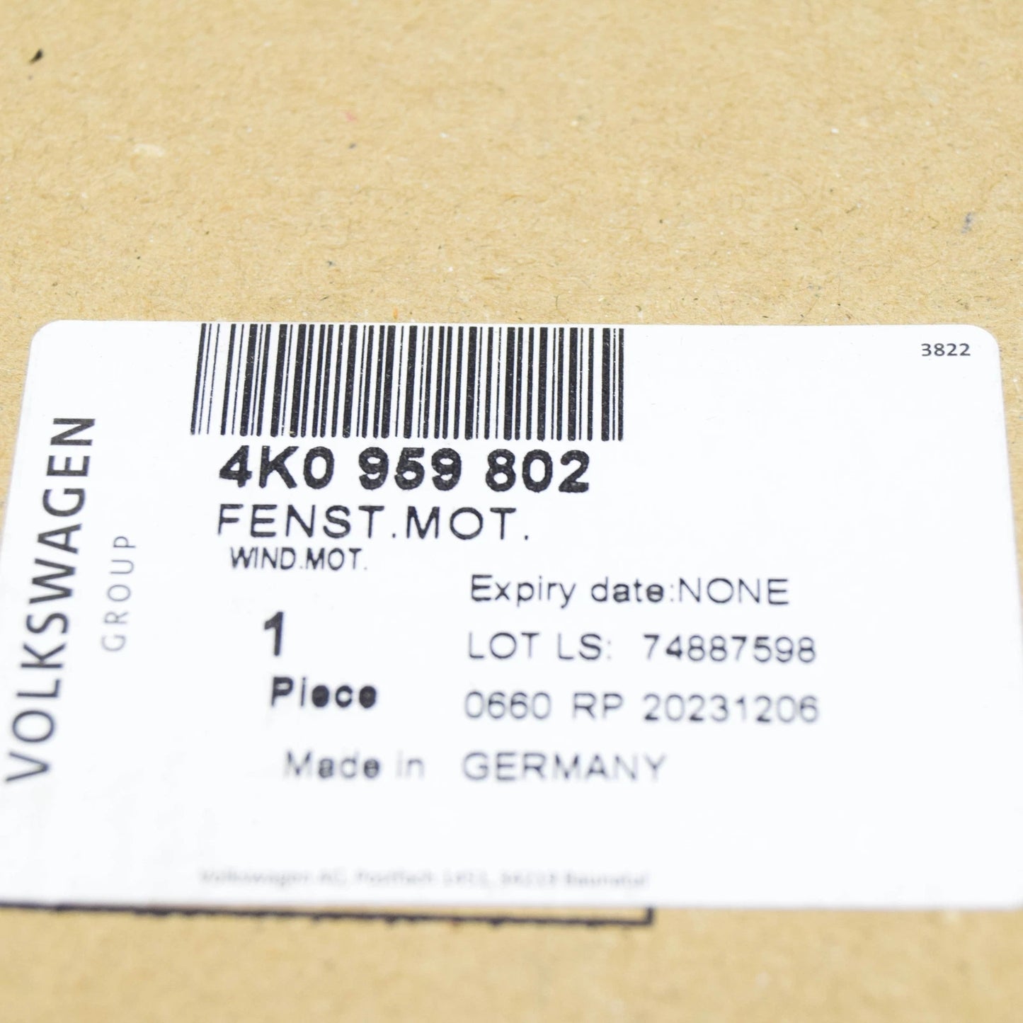 NEW VW PASSAT B8 FRONT RIGHT DOOR WINDOW REGULATOR MOTOR 4K0959802 ORIGINAL