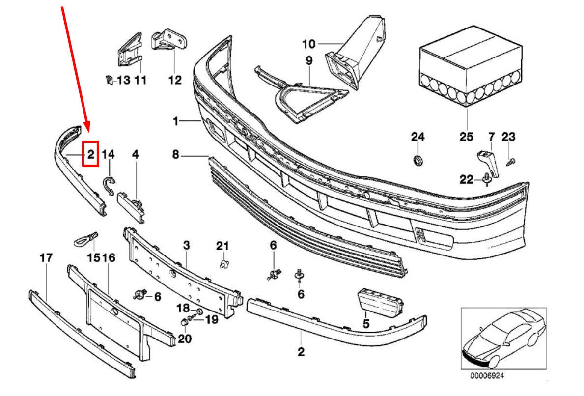 NEW BMW 3 E36 FRONT RIGHT BUMPER IMPACT STRIP 51118146318 8146318 ORIGINAL
