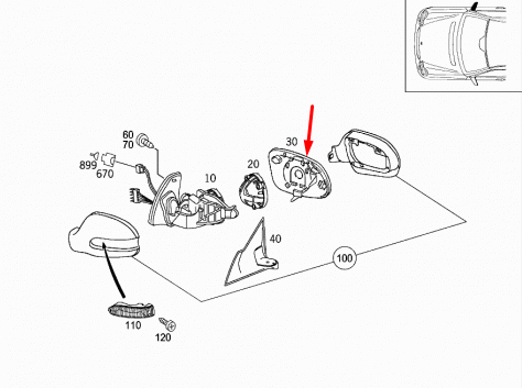NEW MB SL R230 FRONT RIGHT DOOR WING MIRROR GLASS A2308100421 ORIGINAL
