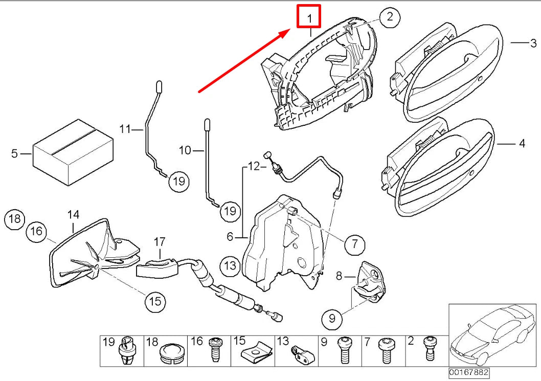 NEW BMW 7 E65 REAR LEFT OUTSIDE DOOR HANDLE CARRIER 7191571 51217191571 ORIGINAL