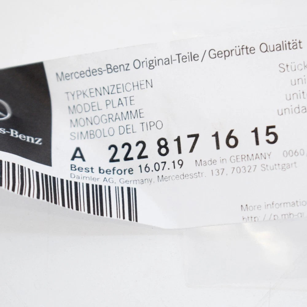 NEW MERCEDES BENZ S W222 SIDE FENDER V8 BITURBO STICKER LOGO A2228171615