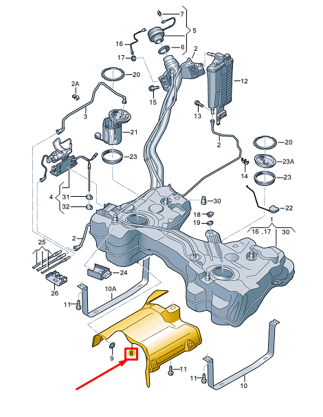 new vw golf cd mk8 fuel tank heat shield plate 5wa201307b original