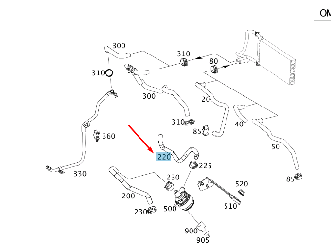 NEW MB SPRINTER W906 FEED LINE TO ENGINE WATER PUMP HOSE A9068321123 ORIGINAL
