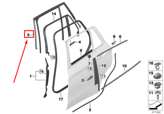 new bmw x1 f48 rear right door window guide 7349654 51357349654 original