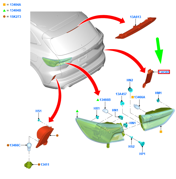 new ford kuga cx482 mk3 rear right bumper reflector assy lhd 2456914 original