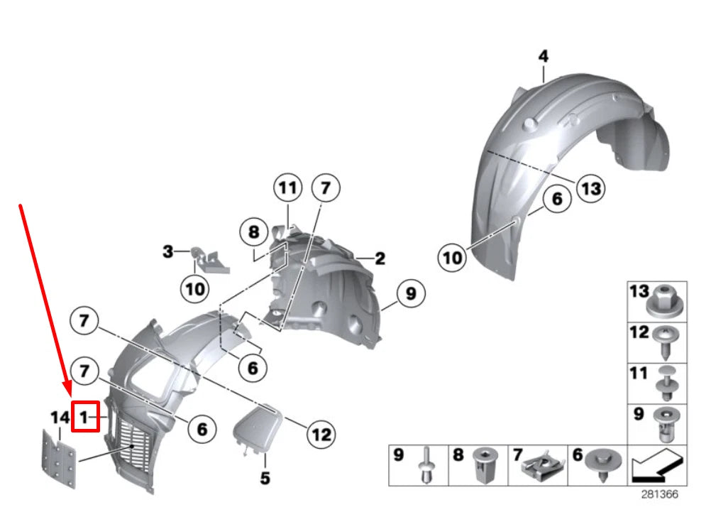 NEW BMW 5 F10 FRONT LEFT INNER FENDER FRONT PART 7903883 51717903883 ORIGINAL