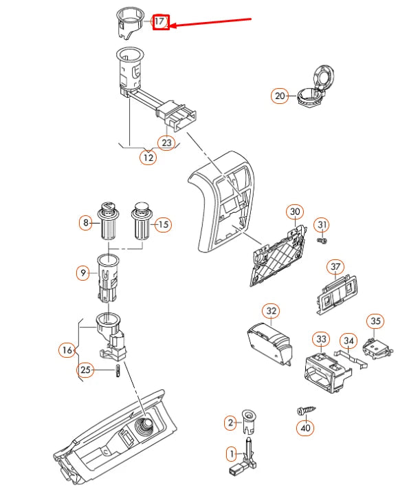 NEW VW PASSAT B6 CENTRE CONSOLE REAR POWER OUTLET RETAINER 6Y09193419B9 ORIGINAL