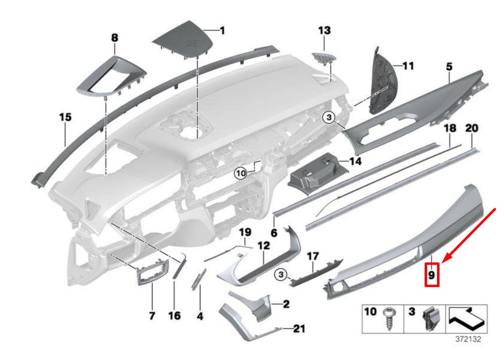 new bmw x5 f15,f85 right polished dashboard trim 51459270472 9270472 original