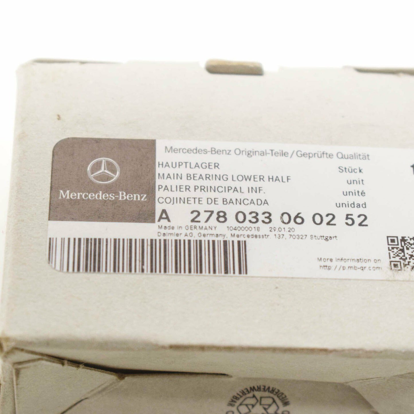 NEW MERCEDES-BENZ ML W166 CRANKSHAFT MAIN BEARING LOWER HALF A278033060252