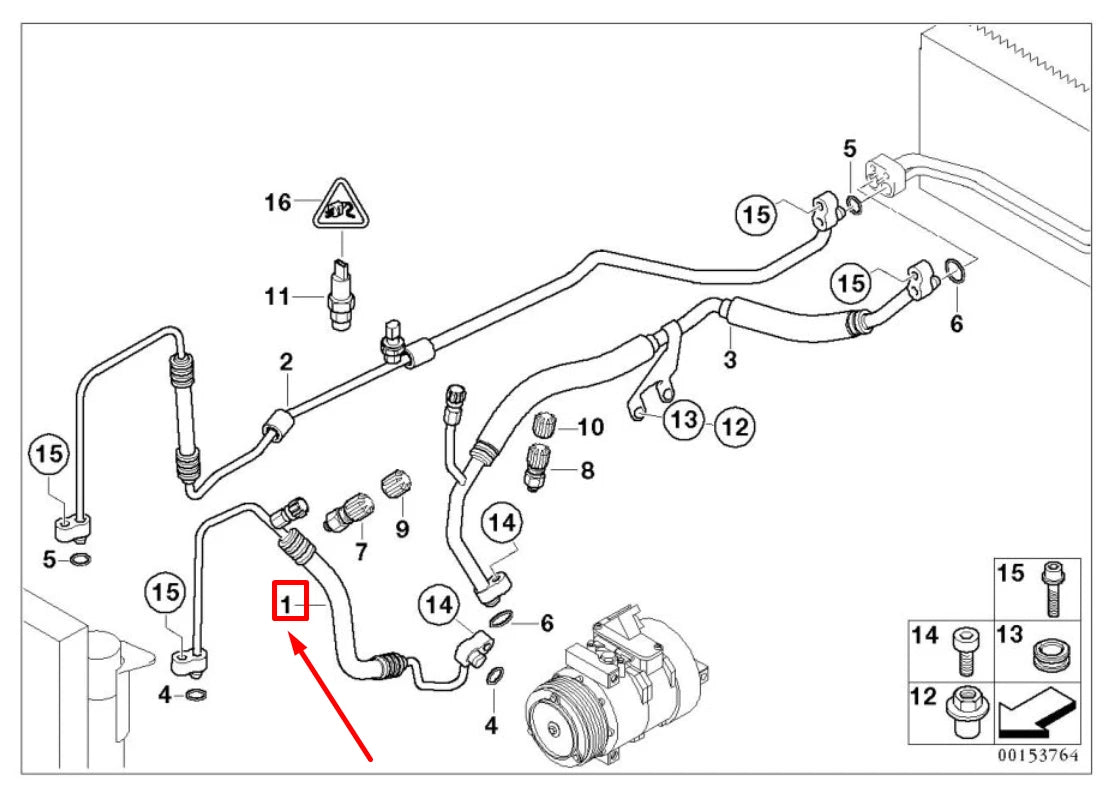 NEW BMW 7 E65, E66, E67 A/C HOSE 64539140738 9140738 ORIGINAL