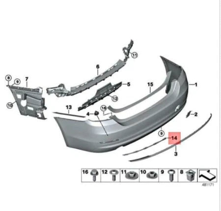 NEW BMW 4 COUPE F32 REAR RIGHT BUMPER STRIP STRIP MOUNT RAIL 51127358076