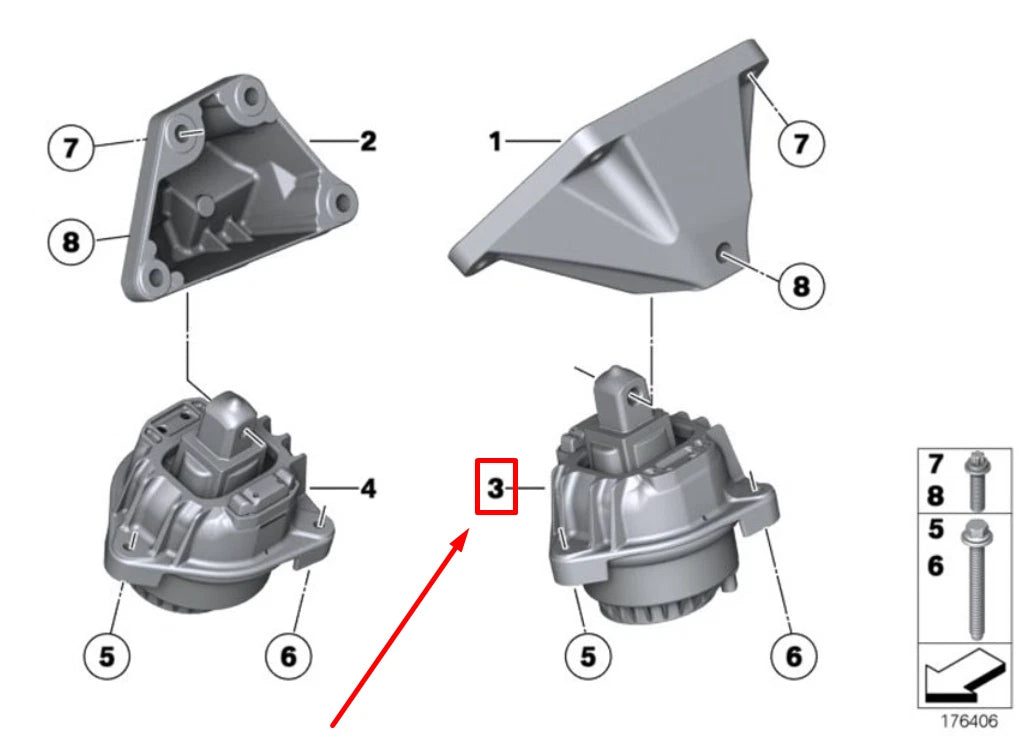 NEW BMW 5 F10 LEFT ENGINE MOUNT 22116775905 6775905 ORIGINAL