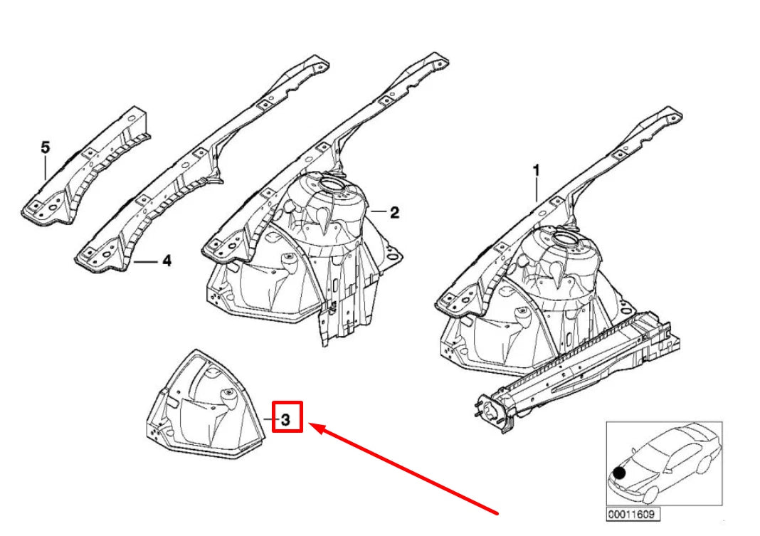 NEW BMW 3 E46 FRONT LEFT WHEEL HOUSING 41148238047 8238047 ORIGINAL