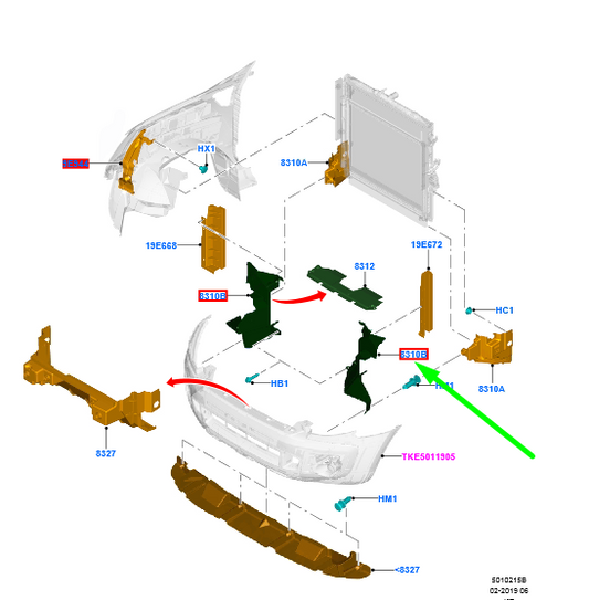new ford ranger t6 mk1 front left air deflector jb3b-8311-gb 2226229 original