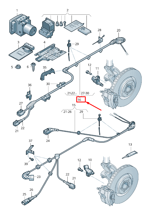 new skoda octavia 5e mk3 rear left speed sensor wiring 5e0927904a original
