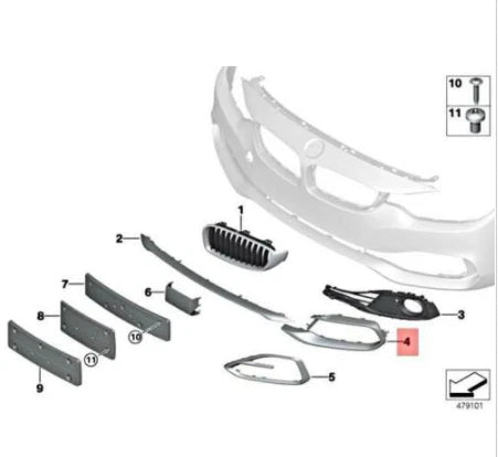 NEW BMW 4 COUPE F32 LCI FRONT LEFT GRILLE TRIM SPORT LINE 51117432619 ORIGINAL