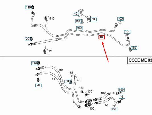 NEW MB ML W164 TRANSMISSION OIL COOLER OUTLET LINE A1645005072 ORIGINAL
