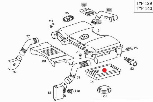 new mercedes-benz sl r129 air filter a0030946104 original